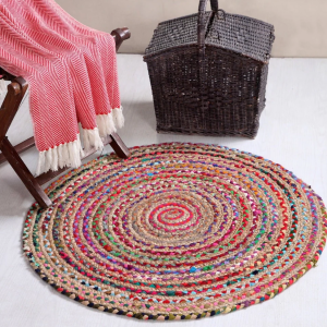 Rainbow Braided Jute Rug