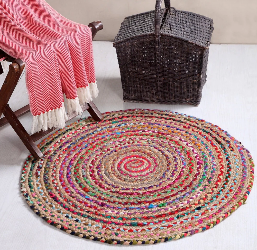 Rainbow Braided Jute Rug